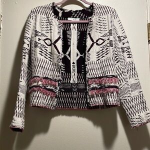 𝅺🌟host Pick🌟 IRO "Kerr" Double Fringed Cool Fish Design Open Jacket